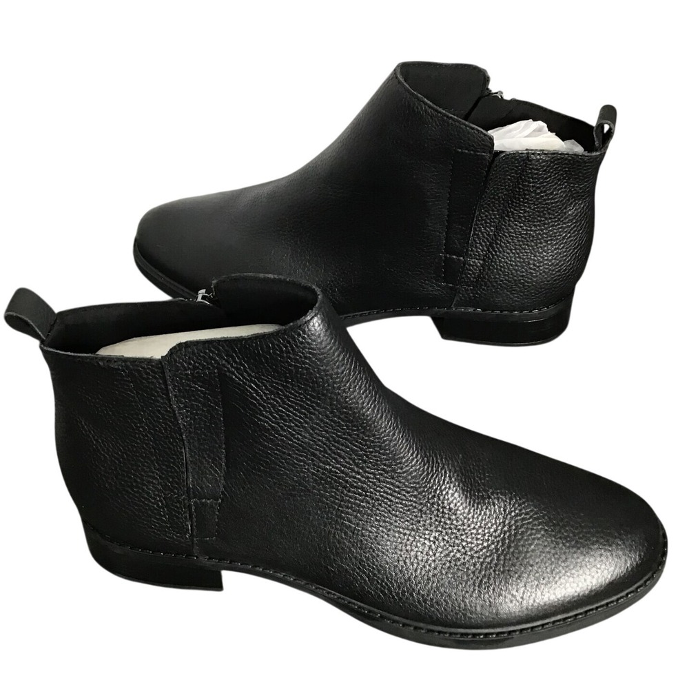 Black Leather Side Zip Ankle Boots Women's Size 12M minimalist witchy gothic - Picture 2 of 10